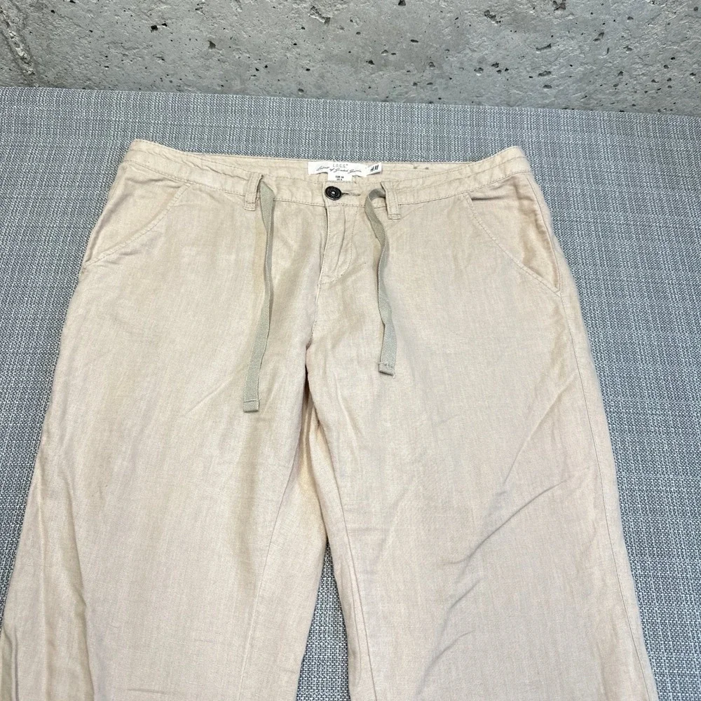 Coastal Linen Blend Pants Womens 8 Beige‎ Drawstring Euro Resort Vacation Travel